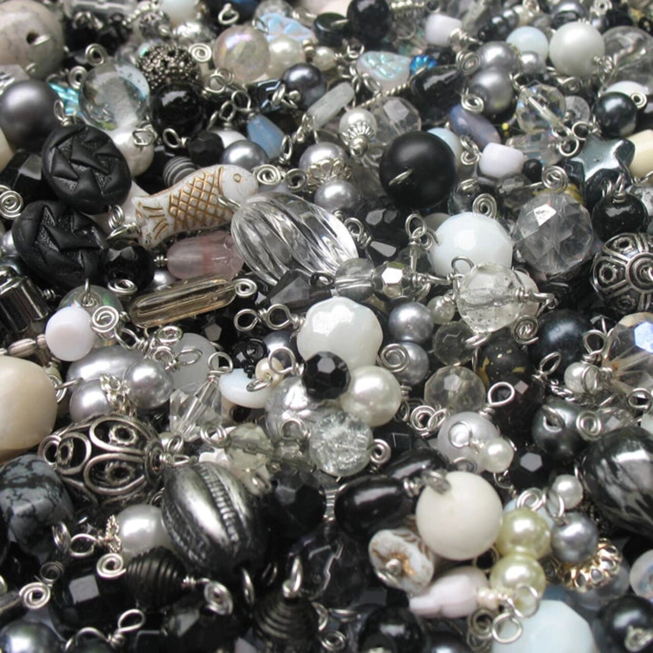 Black & White Bead Charms Grab Bag, Bulk Glass & Acrylic Dangle Charms, Adorabilities